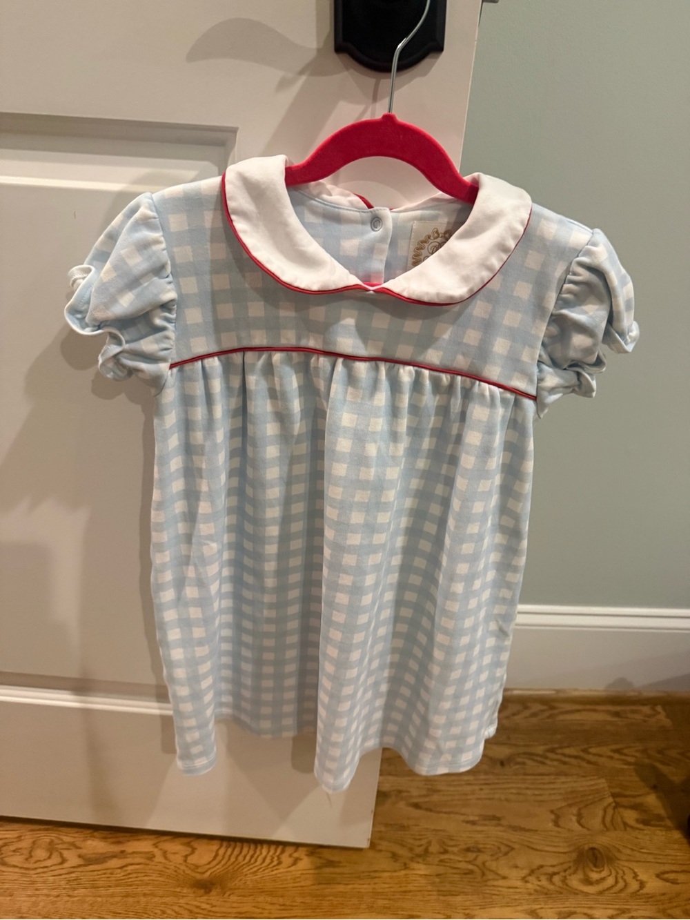 Classic Blue Gingham Peter Pan Collar Dress - Kids Shirt & Top
